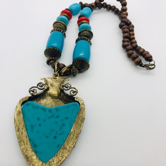 Summer Bohemian Statement Turquoise Wood Necklace - Picture 9 of 16
